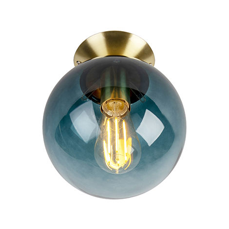 QAZQA pallon - Plafonnier Art Deco - 1 lumière - Ø 200 mm - Bleu - Art Deco - Éclairage intérieur - Salon | Chambre | Cuisine | Salle à manger