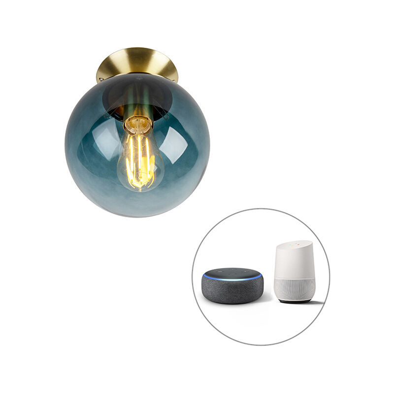 Qazqa - pallon - led Dimmable Plafonnier variateur inclus - 1 lumière - ø 20 cm - Bleu - Art Deco - éclairage intérieur - Salon i Chambre i Cuisine i