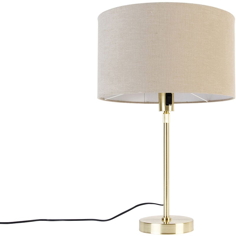 Qazqa - parte stof - Lampe de table avec Abat-Jour - 1 lumière - ø 35 cm - Doré/Laiton - Design - éclairage intérieur - Salon i Chambre i Cuisine i