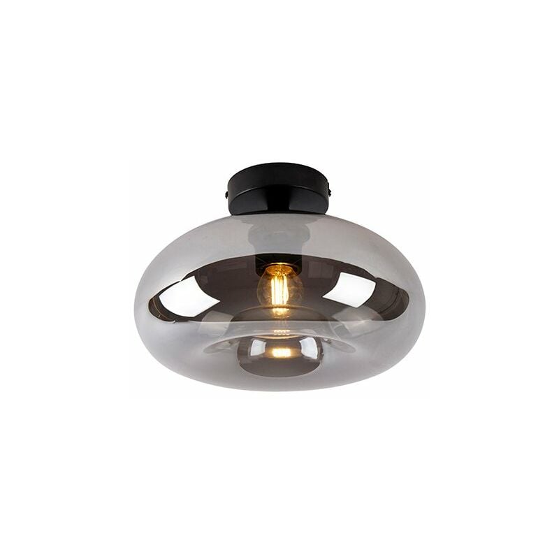 Lampada da soffitto busa - Art déco - Vetro,Acciaio - Nero/Grigio - Tondo Max. 1 x Watt - Qazqa