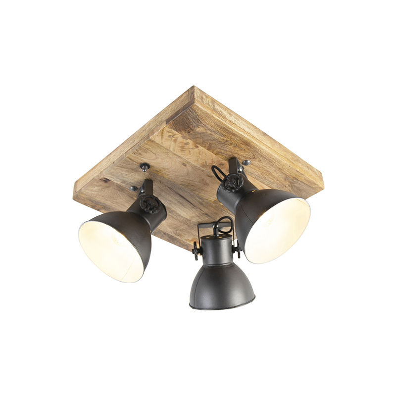 Image of Lampada da soffitto mangoes - Industriale - Acciaio,Legno - Marrone/Grigio scuro - Tondo/Quadrato Max. 3 x Watt - Grigio scuro - Qazqa