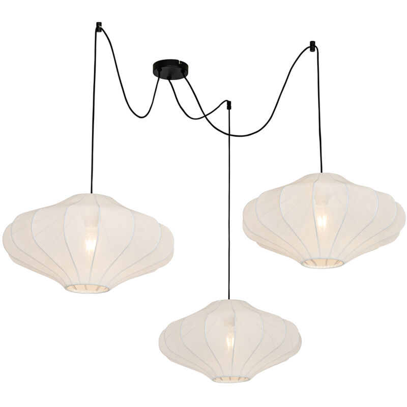 Qazqa - plu - led Suspension - 3 lumière - l 100 cm - Blanc - - éclairage intérieur - Salon i Chambre i Cuisine i Salle à manger
