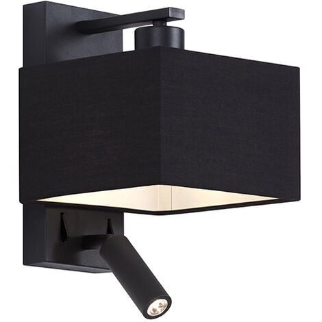 QAZQA puglia - LED Applique murale avec lampe de lecture - 1 lumière - L 18 cm - Noir - Moderne - éclairage intérieur - Salon I Chambre I Cuisine I Salle à manger