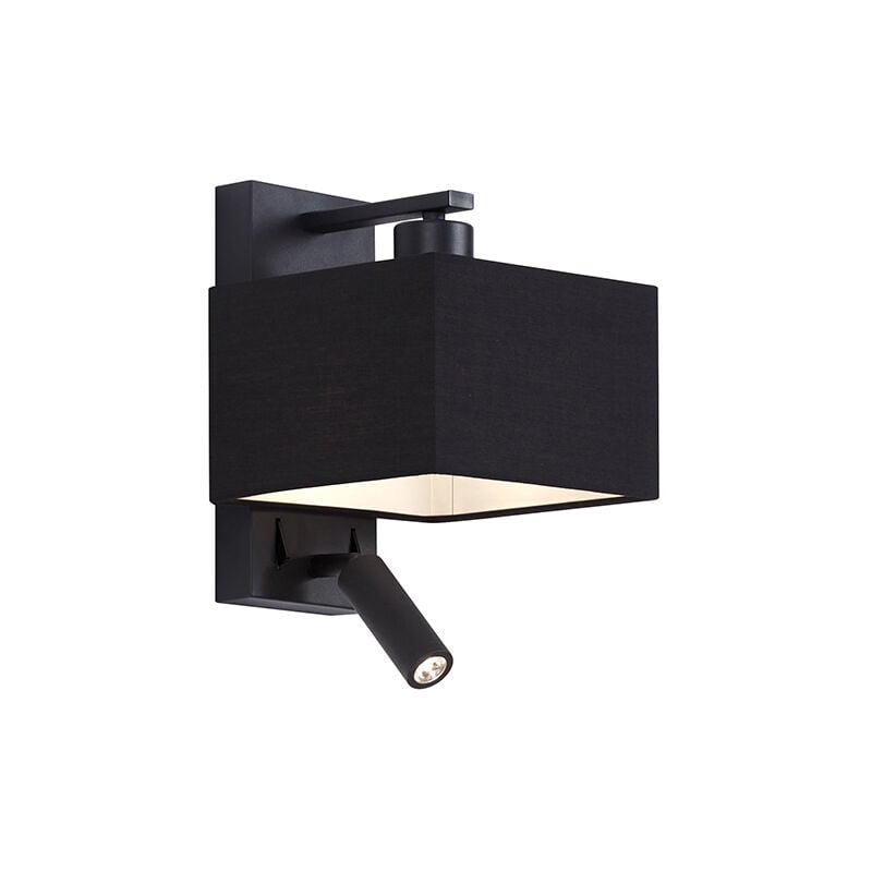 Puglia - led Applique murale avec lampe de lecture - 1 lumière - l 18 cm - Noir - Moderne - éclairage intérieur - Salon i Chambre i Cuisine i Salle à