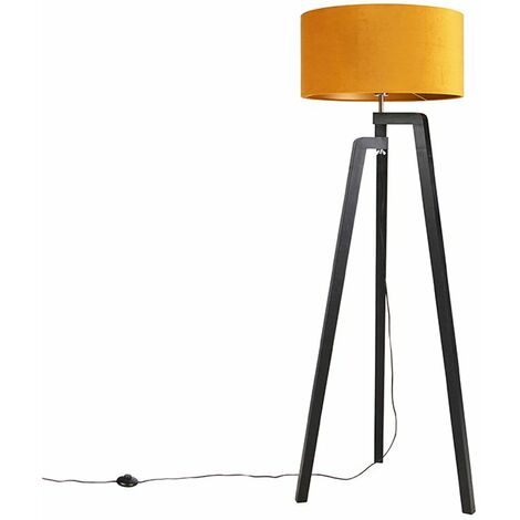QAZQA puros - Lampadaire avec Abat-Jour - 1 lumière - H 1510 mm - Jaune - Rustique - éclairage intérieur - Salon I Chambre