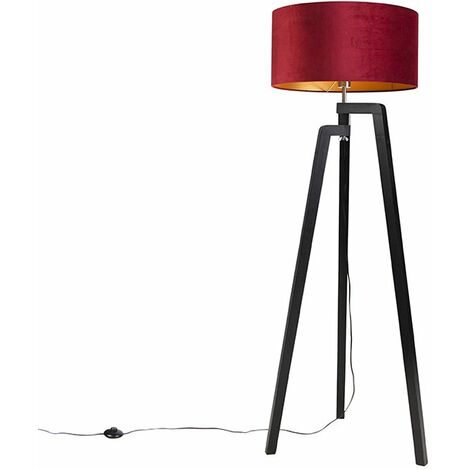 QAZQA puros - Lampadaire avec Abat-Jour - 1 lumière - H 1510 mm - Rouge - Classique/Antique - éclairage intérieur - Salon I Chambre