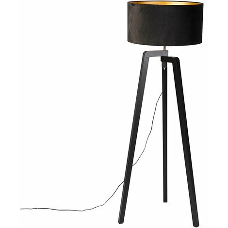 QAZQA puros - Lampe de table trépied/tripode - 1 lumière - H 1450 mm - Noir et Or - Moderne - éclairage intérieur - Salon I Chambre I Cuisine I Salle à manger