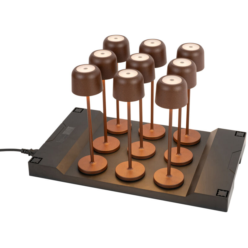 Qazqa - raika - led Dimmable Lampe de Table sans fil rechargeable usb tactile variateur inclus - 1 lumière - l 51 cm - Brun rouille - Moderne