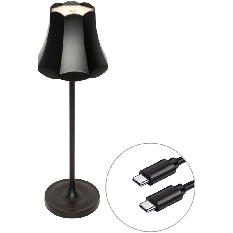 Retro/Vintage Lámpara de mesa retro negra recargable IP44 - Granny Aluminio /Acero Alargada Incluye led Max. 1 x 3 Watt - Qazqa