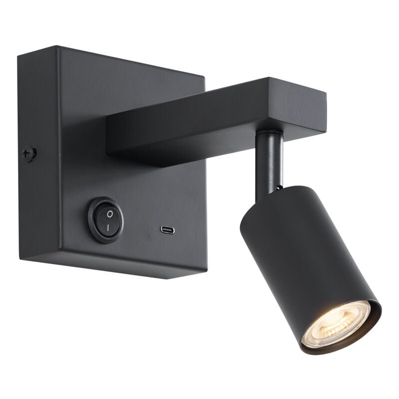 QAZQA rex - Applique murale - 1 lumière - L 15 cm - Noir - - éclairage intérieur - Salon I Chambre I Cuisine I Salle à manger