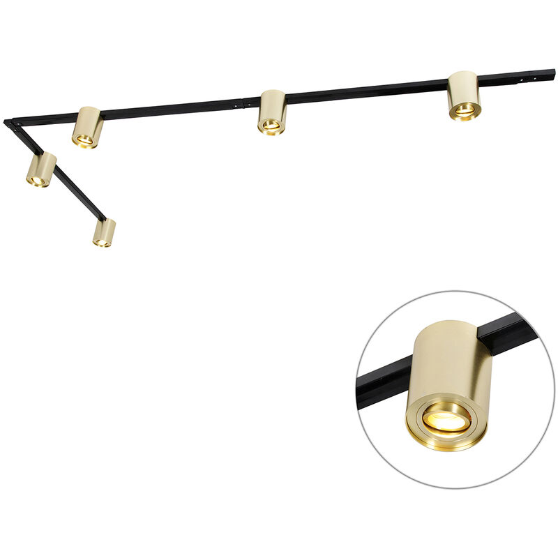 Qazqa - rondoo up - Système sur rail spot luminaire plafond, plafonnier compatible pour led - 5 lumière - l 285.5 cm - Noir et Or - Moderne