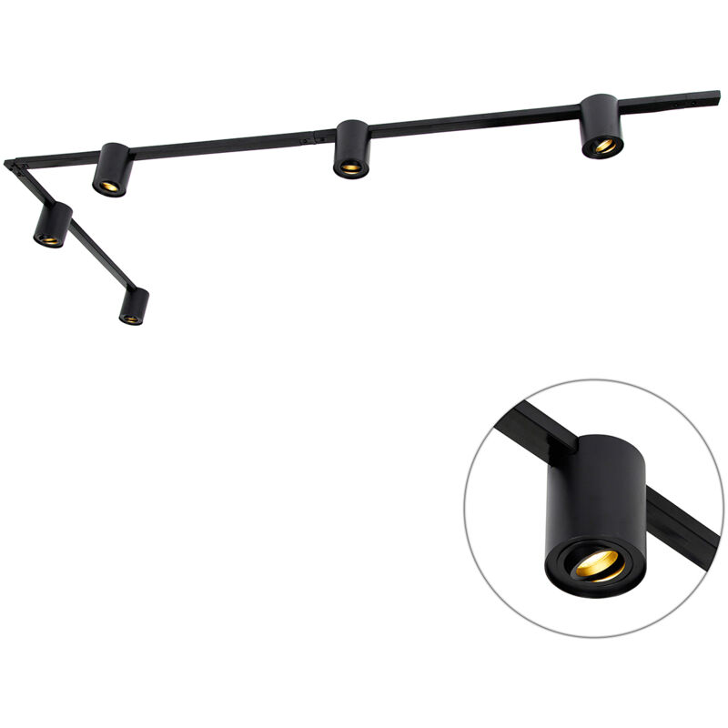 Qazqa - rondoo up - Système sur rail spot luminaire plafond, plafonnier compatible pour led - 5 lumière - l 285.5 cm - Noir - Moderne - éclairage