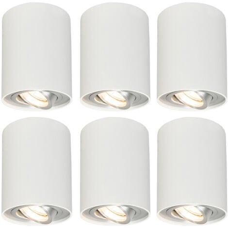 QAZQA rondoo up - Spot plafond, plafonnier - 6 pièces - Ø 95 mm - Blanc - Moderne - éclairage intérieur - Salon I Chambre I Cuisine I Salle à manger