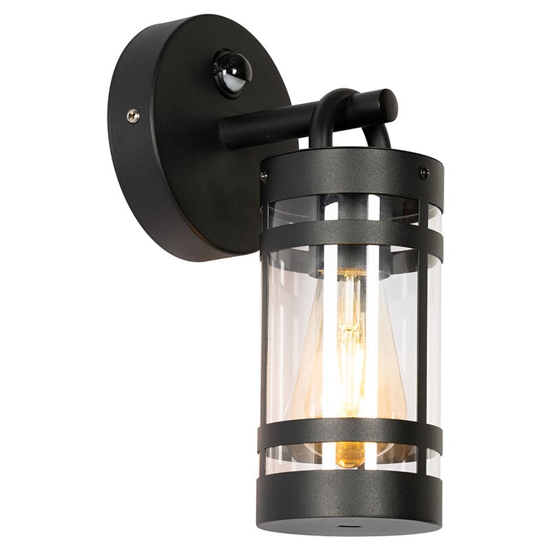 Ruben - Applique murale avec détecteur - 1 lumière - l 140 mm - Noir - Rustique - éclairage extérieur - Qazqa