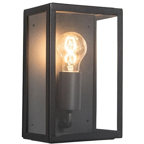 QAZQA Moderno Aplique industrial exterior negro IP44 cristal - ROTTERDAM Vidrio /Acero inoxidable Rectangular Adecuado para LED Max. 1 x 60 Watt