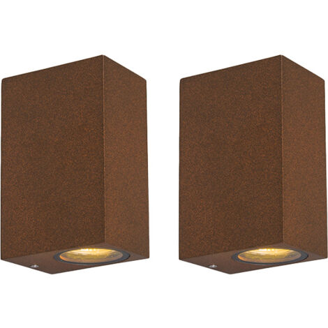 QAZQA Rústico Aplique industrial óxido IP44 - BALENO II Aluminio Rectangular Adecuado para LED Max. 2 x 35 Watt