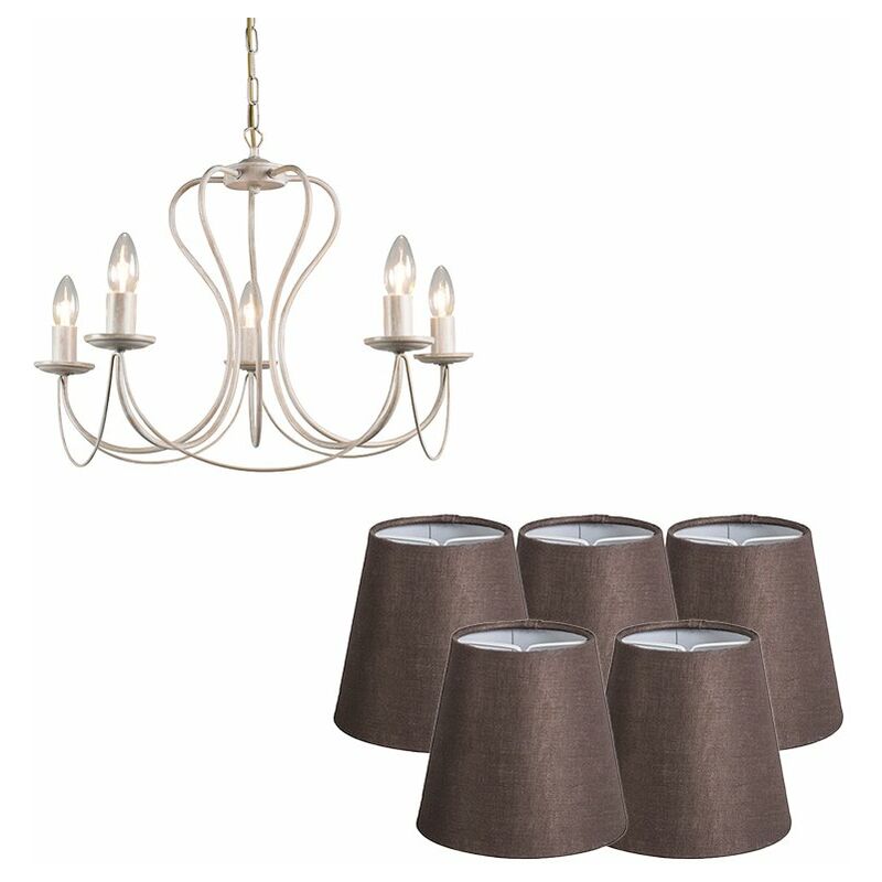 

rústico Lámpara de araña clásica visón pantallas marrones - COMO 5 Metálica /Textil Redonda Adecuado para LED Max. 5 x 40 Watt - Qazqa