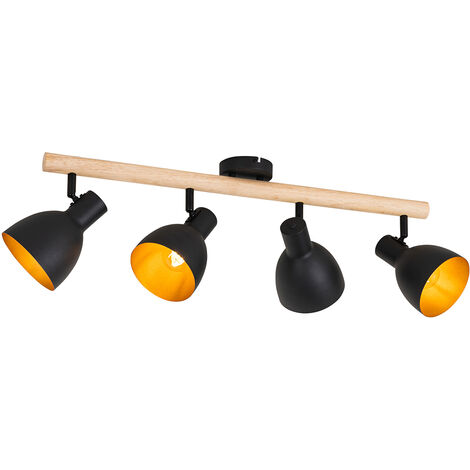 QAZQA rústico Foco rústico negro con madera 4 luces - Flint /Acero Alargada Adecuado para LED Max. 4 x 40 Watt