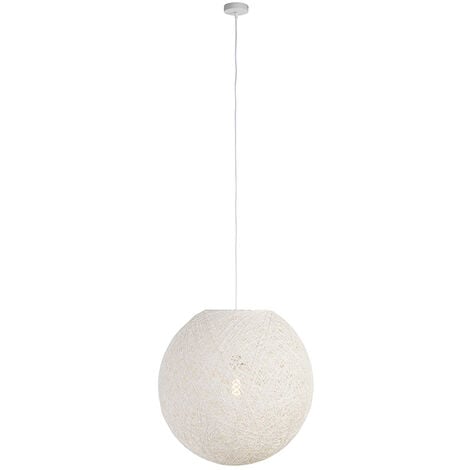 QAZQA rústico Lámpara colgante rústica blanca 60 cm - Corda Papel /Acero Redonda /Esfera Adecuado para LED Max. 1 x 60 Watt