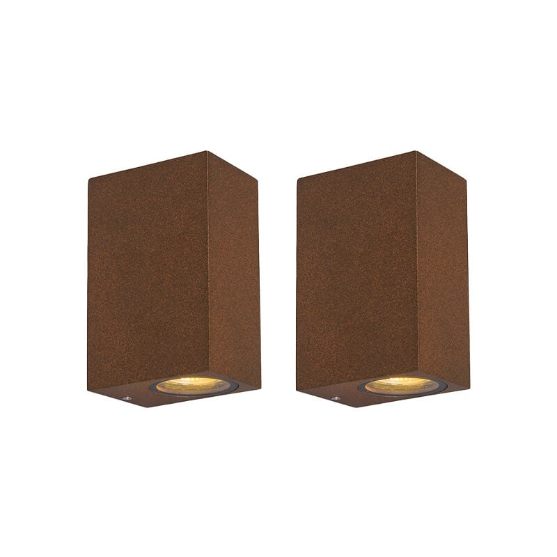 

QAZQA + Rústico Set de 2 apliques industriales óxido IP44 - BALENO II Aluminio Rectangular Adecuado para LED Max. 2 x 35 Watt