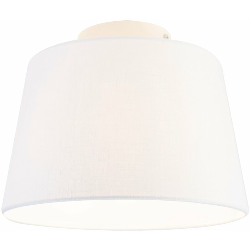 

QAZQA Rústico Plafón moderno con pantalla blanca 25 cm - Combi Textil /Acero Redonda Adecuado para LED Max. 1 x 60 Watt