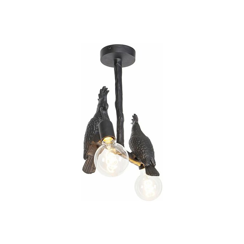 

QAZQA rústico Lámpara de techo vintage negra - PAPEGOJE Aluminio Alargada Adecuado para LED Max. 1 x 25 Watt