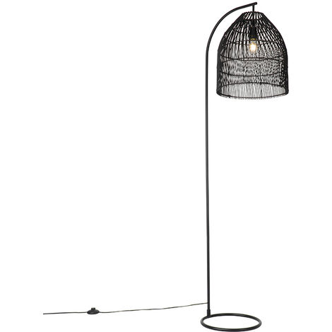QAZQA sam - Lampadaire Rustique - 1 lumière - H 178 cm - Noir - Rustique - Éclairage intérieur - Salon I Chambre I Cuisine I Salle à manger - Noir