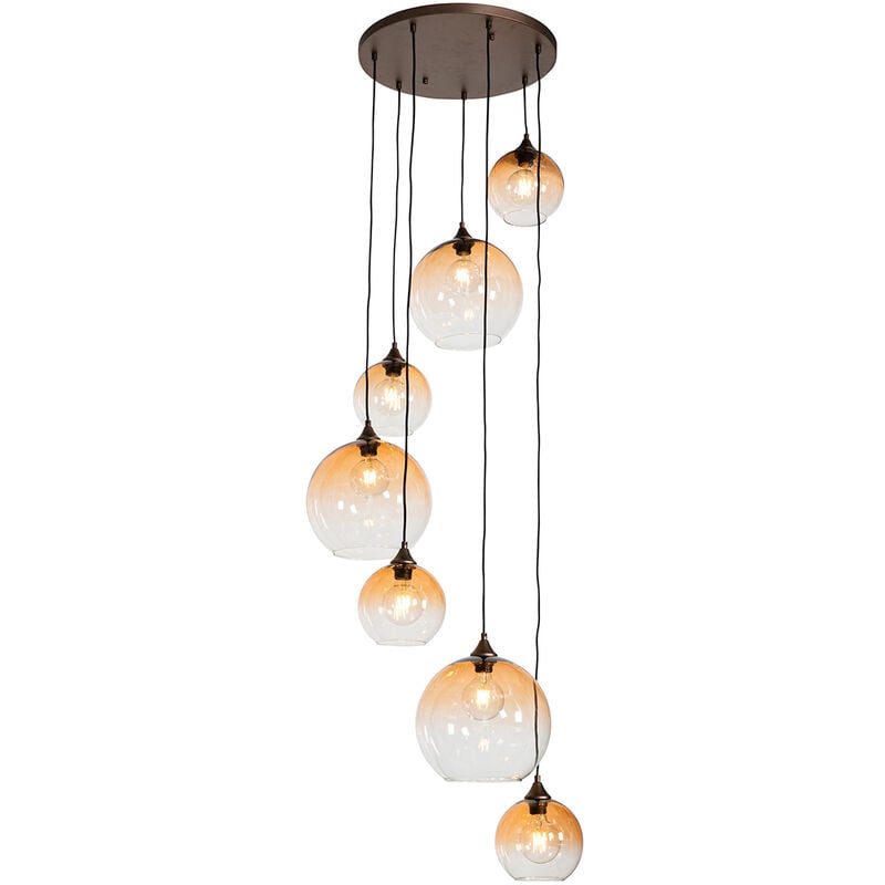Sandra - Grande suspension - 7 lumière - ø 65 cm - Bronze - Art Deco - éclairage intérieur - Salon i Chambre i Cuisine i Salle à manger - Qazqa