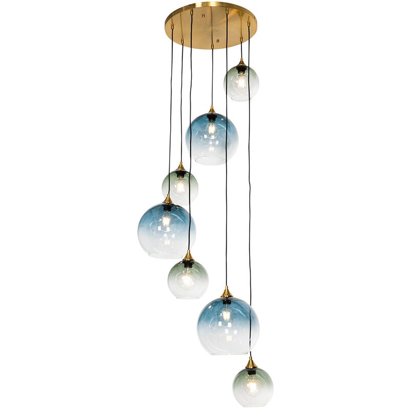 Qazqa - sandra - Grande suspension - 7 lumière - ø 65 cm - Doré/Laiton - Art Deco - éclairage intérieur - Salon i Chambre i Cuisine i Salle à manger