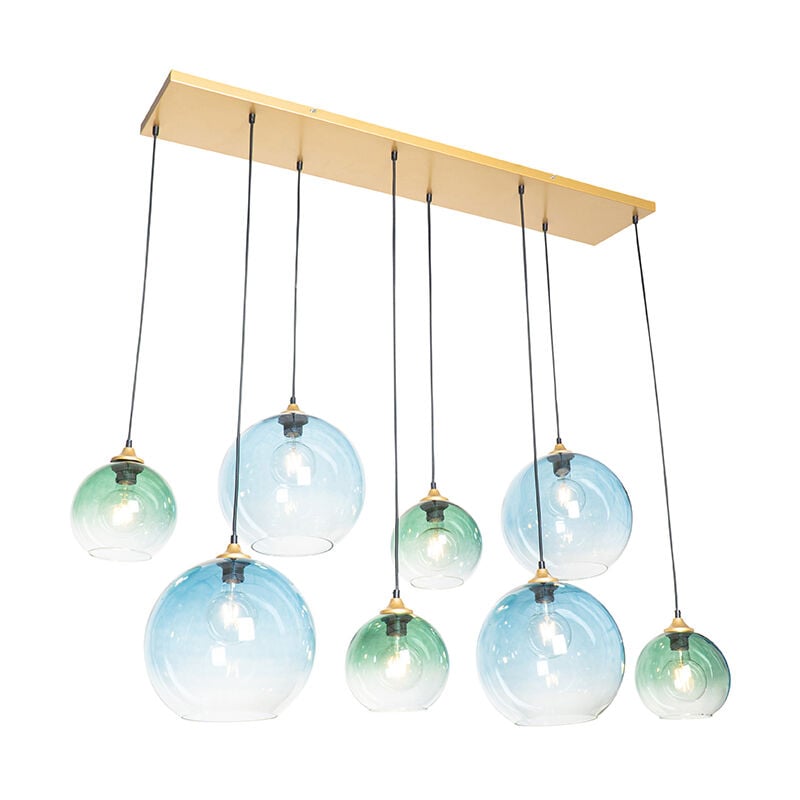 Qazqa - sandra - led Suspension - 8 lumière - l 1400 mm - Doré/Laiton - - éclairage intérieur - Salon i Chambre i Cuisine i Salle à manger