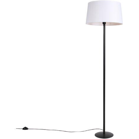 QAZQA Schwarze Stehlampe mit Leinenschirm weiß 45 cm - Simplo