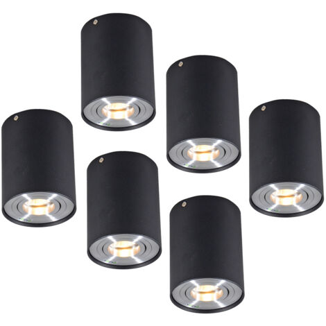 QAZQA Set de 6 focos RONDOO Up negro Adecuado para LED Max. x Watt