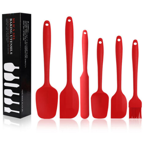 QAZQA Spatules en Silicone, rouge 6 Spatule en Silicone Anti-Adhésif en Caoutchouc avec Noyau en Acier Inoxydable Spatule Résistante à la Chaleur pour Cuisson, Cuisson Et Mélange