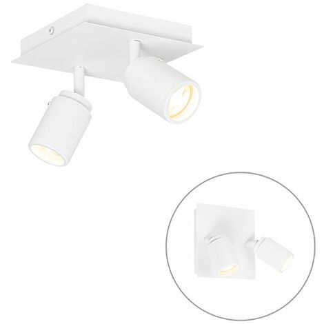 Qazqa – Spot d'intérieur moderne 2 lumières blanc IP44 – Longueur 17 cm – Acier et verre – Ajustable pour salle de bains