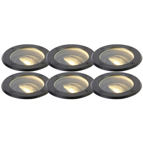 Qazqa – Spot encastrable extérieur sol 1 lumière Ø 13 cm – Noir – IP65 étanche – Acier inoxydable et verre – Compatible ampoules GU10