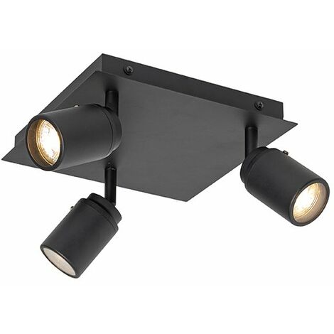 Qazqa – Spot encastrable salle de bain noir carré 3 lumières IP44 – Longueur 23 cm – Acier et verre – Compatible LED et halogène