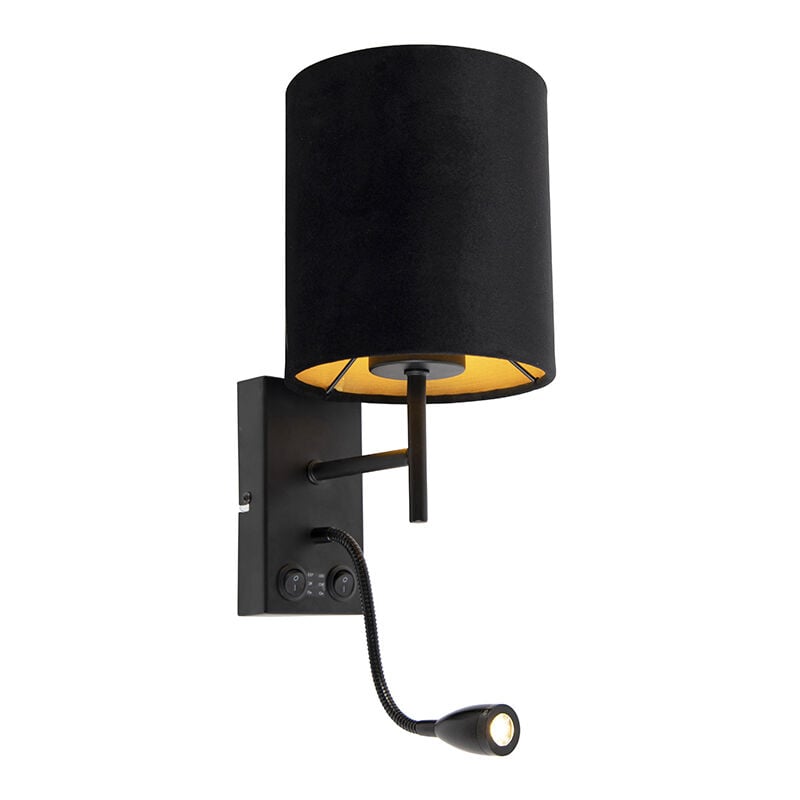 Qazqa - stacca - led Dimmable Applique murale avec lampe de lecture variateur inclus - 1 lumière - l 16 cm - Noir - Moderne - éclairage intérieur