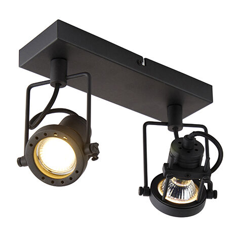 QAZQA suplux - Spot de plafond Industriel - 2 lumière - L 24 cm - Noir - Rustique - Éclairage intérieur - Salon I Chambre I Cuisine I Salle à manger - Noir