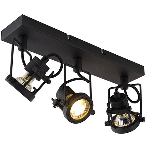 QAZQA suplux - Spot de plafond Industriel - 3 lumière - L 36 cm - Noir - Rustique - Éclairage intérieur - Salon | Chambre | Cuisine | Salle à manger