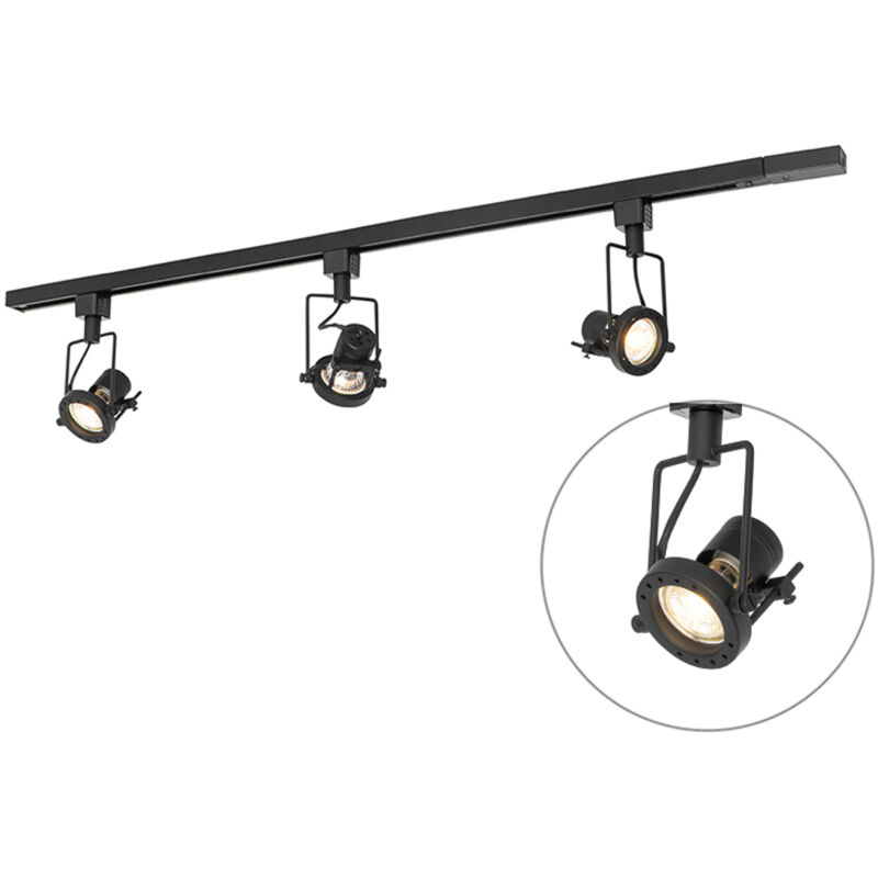 Qazqa - suplux - Système de rail spot luminaire plafond, plafonnier compatible pour led - 3 lumière - l 100 cm - Noir - Rustique - éclairage