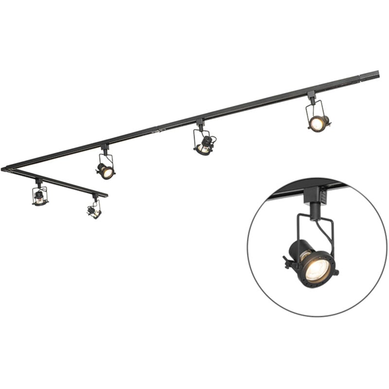 Qazqa - suplux - Système de rail spot luminaire plafond, plafonnier compatible pour led - 5 lumière - l 286 cm - Noir - Rustique - éclairage