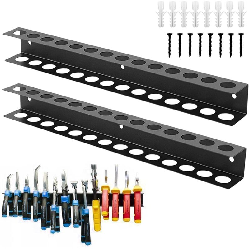 Support Mural Tournevi, 2 Pièces Organisateur de Tournevis, 40 cm Tournevis Étagère Murale, 14 Trous Étagère Murale Porte-Outils pour Garage Maison