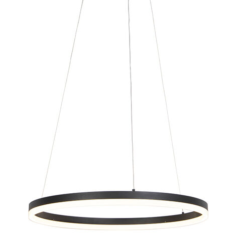 Qazqa – Suspension LED noire 600 mm – 1 lumière – Système de gradation 3 niveaux – Lumens 4358 – Éclairage intérieur moderne