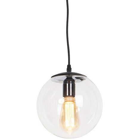 Qazqa – Suspension moderne transparente 20 cm – Hauteur 143 cm – Culot E27 – Puissance 1 x 25W – Éclairage intérieur pour salon, chambre, cuisine
