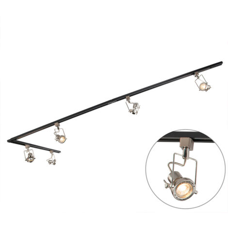 Qazqa – Système de rail à 5 spots GU10 – Longueur 286 cm – Couleur noir – Compatible LED et halogène – Éclairage intérieur moderne