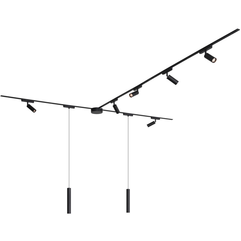 Qazqa - Système d'éclairage sur rail avec 6 spots et 2 Suspension noirs monophasés - Magnetic Samson Cassie