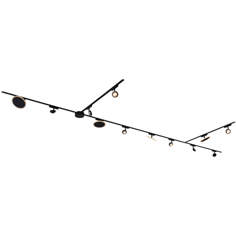 Qazqa - Système d'éclairage sur rail avec 8 spots et 4 Plafonnier noirs monophasés - Magnetic Lance Puk