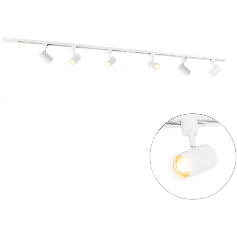 Qazqa - Système d'éclairage sur rail moderne avec 6 spots blancs monophasés 200 cm - Iconic Jeana