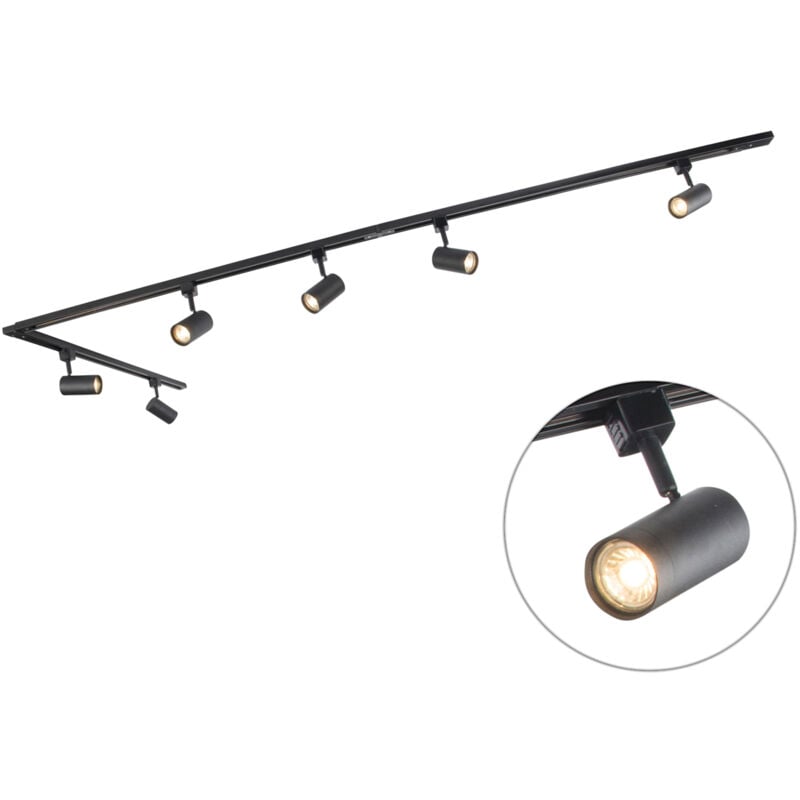 Qazqa - Système d'éclairage sur rail moderne avec 6 spots noirs monophasés 300 cm - Iconic Jeana
