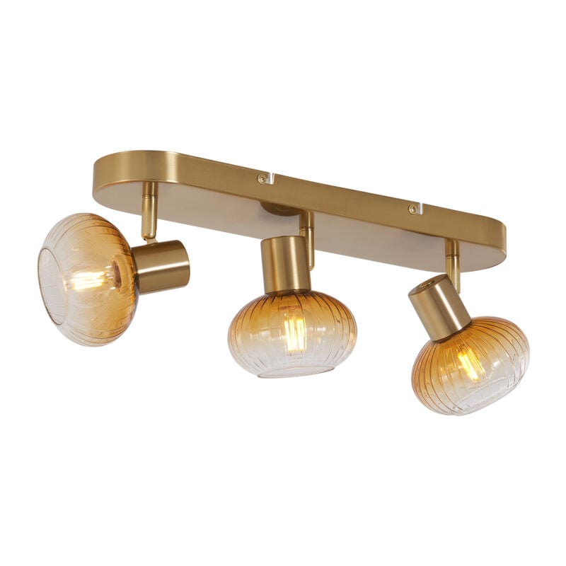 Qazqa - teddy - Spot plafond, plafonnier - 3 lumière - l 49.5 cm - Doré - Moderne - éclairage intérieur - Salon i Chambre i Cuisine i Salle à manger